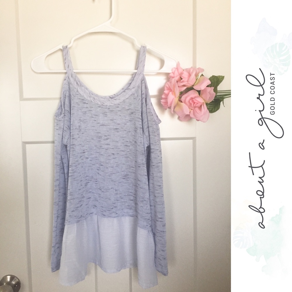 Heather Sky Blue Boutique Off the Shoulder Shirt